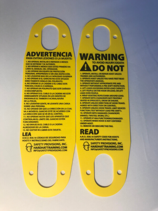 Pendant Warning Tags Overhead Crane Hoists 3 75 5 00 Hard Hat Training Pendant Warning Tag
