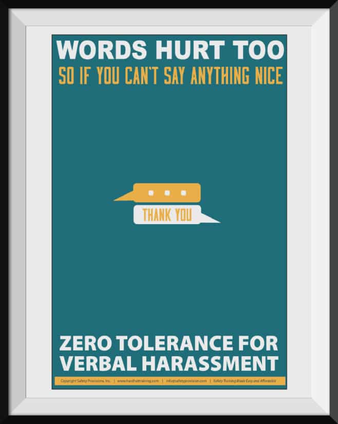 General Safety Poster Verbal Harassment. Zero Tolerance